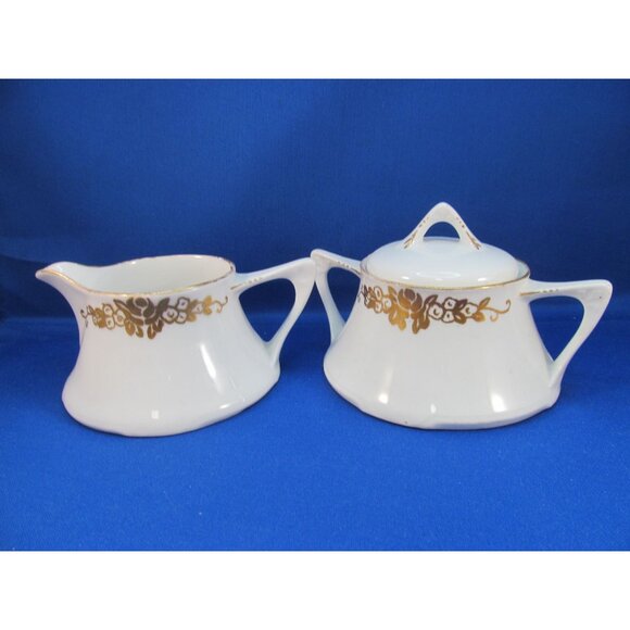 Vintage 1940s Porcelain Creamer and Sugar Bowl Set Signed Z.S.C Bavaria - Picture 4 of 13